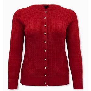 Torrid - RED WOOLEN WAFFLE KNIT JEWELED BUTTON FRONT CARDIGAN